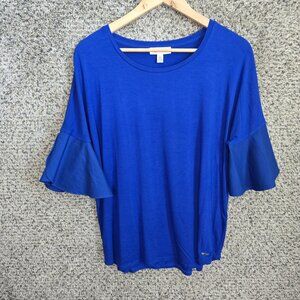 Calvin Klein Top Womens Medium Blue Scoop Neck Stretch Tee Bell‎ Sleeve Casual